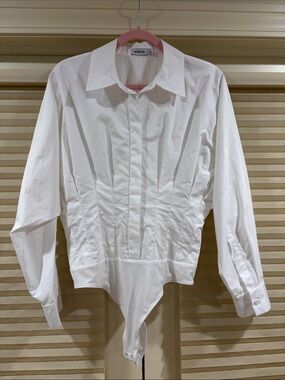 NWOT Simkhai White Button-Down Bodysuit Shirt, Size US 6